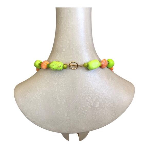 Bright Beaded Multi Shaped Pink, Blue, Orange Beads Lightweight Summer Necklace - Picture 7 of 8